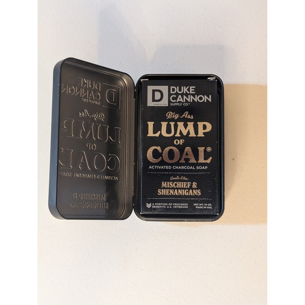 DUKE CANNON Lump of Coal Soap Tin –‎ Activated Charcoal, 10 oz, New in Box - Picture 2 of 4